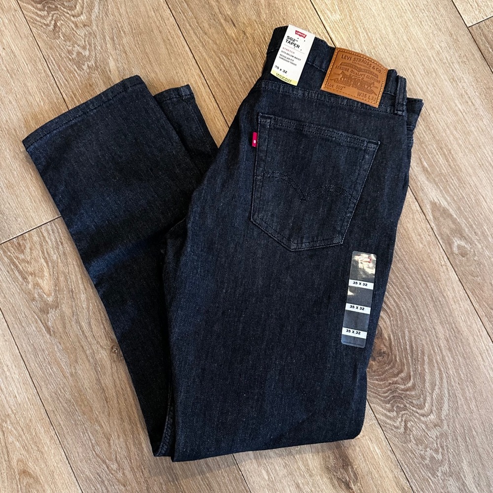 Levis 502 Taper Mens Jeans 35x32 Dark Indigo Stretch Denim 295070652